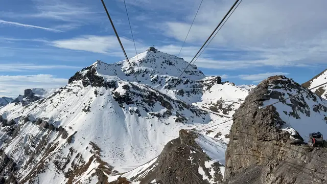 Le sommet enneigé du Schilthorn et le Piz Gloria, vus depuis la station de Birg