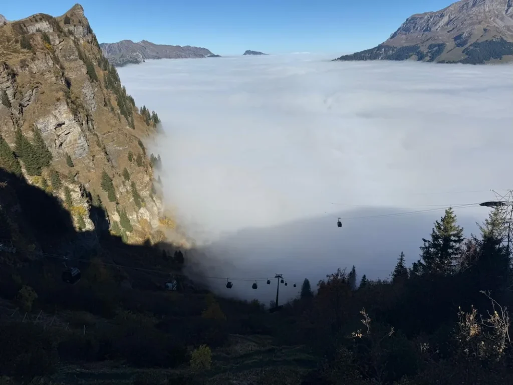 Nebelmeer-Panorama von der Rigi mit Gondelbahn über den Wolken – SWIVON Ausflugs-Transfer Zentralschweiz